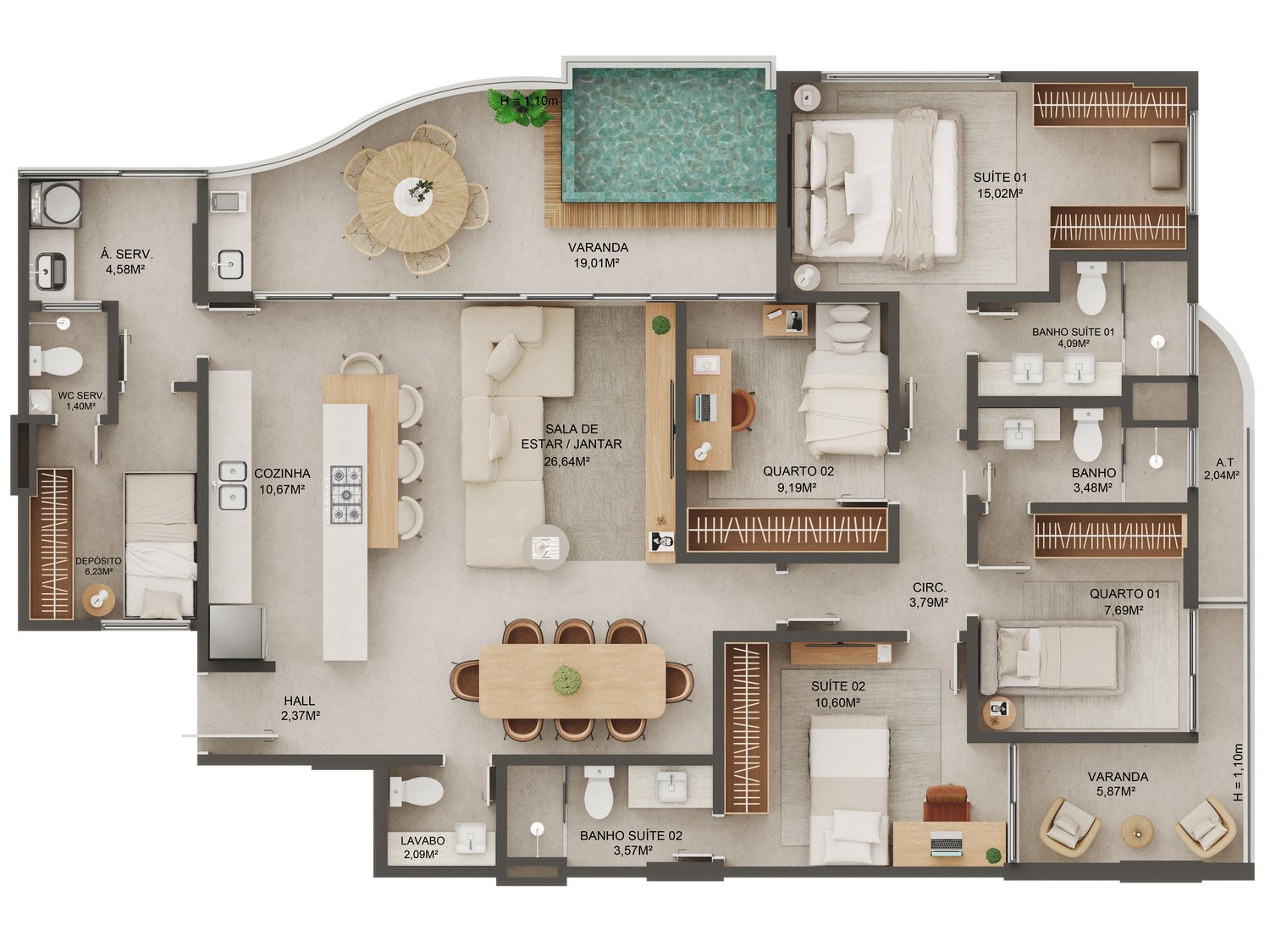 Planta 4 Quartos Tipo E — Manami Ocean Living
