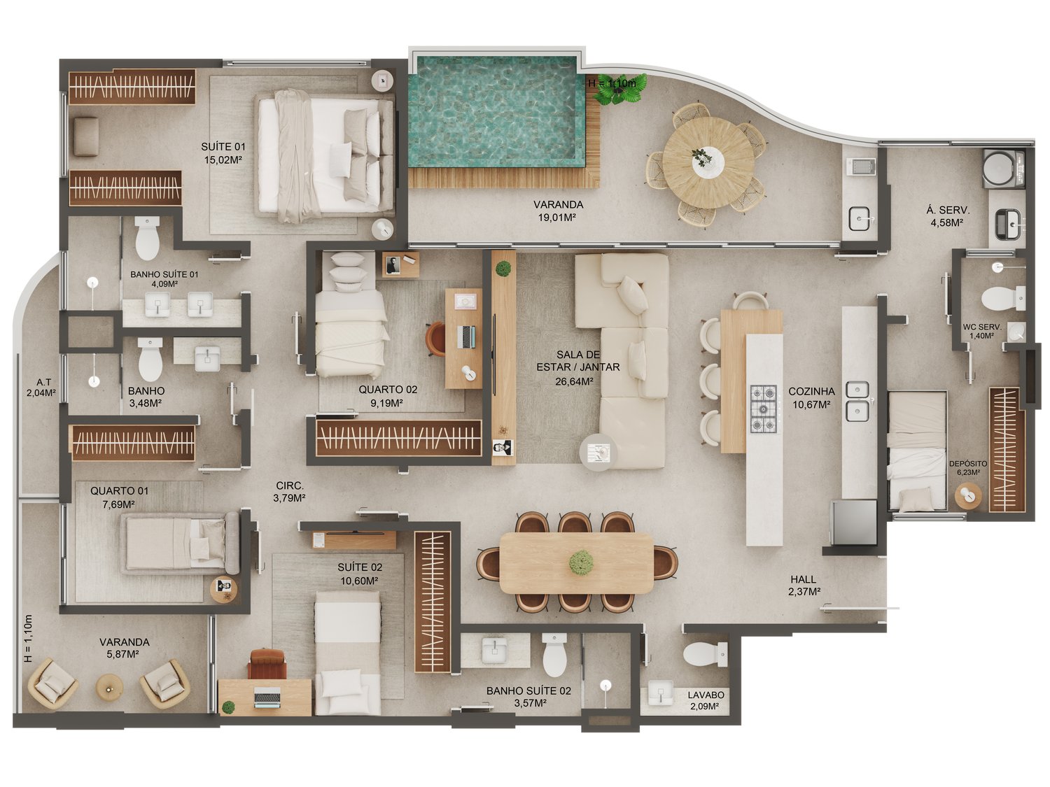 Planta 4 Quartos Tipo F — Manami Ocean Living