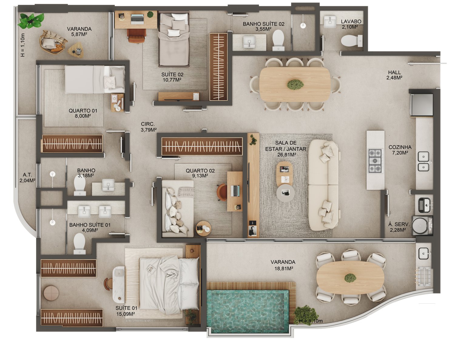 Planta 4 Quartos Tipo I — Manami Ocean Living