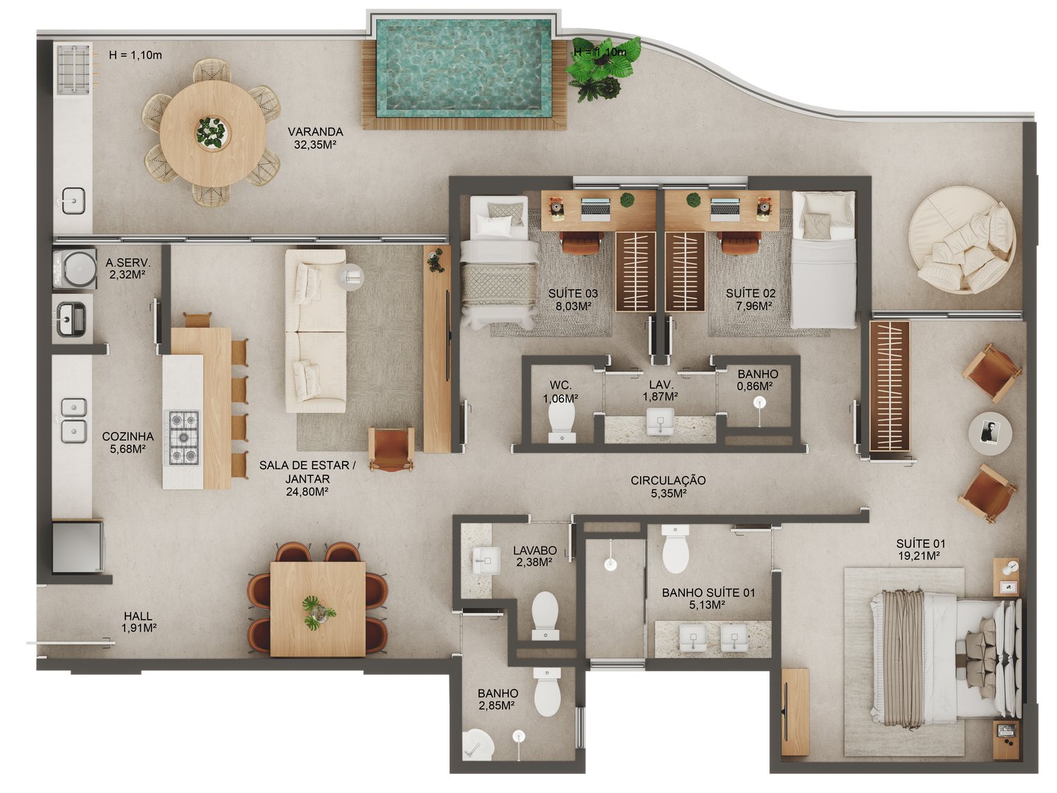 Planta Apartamento — Manami Ocean Living