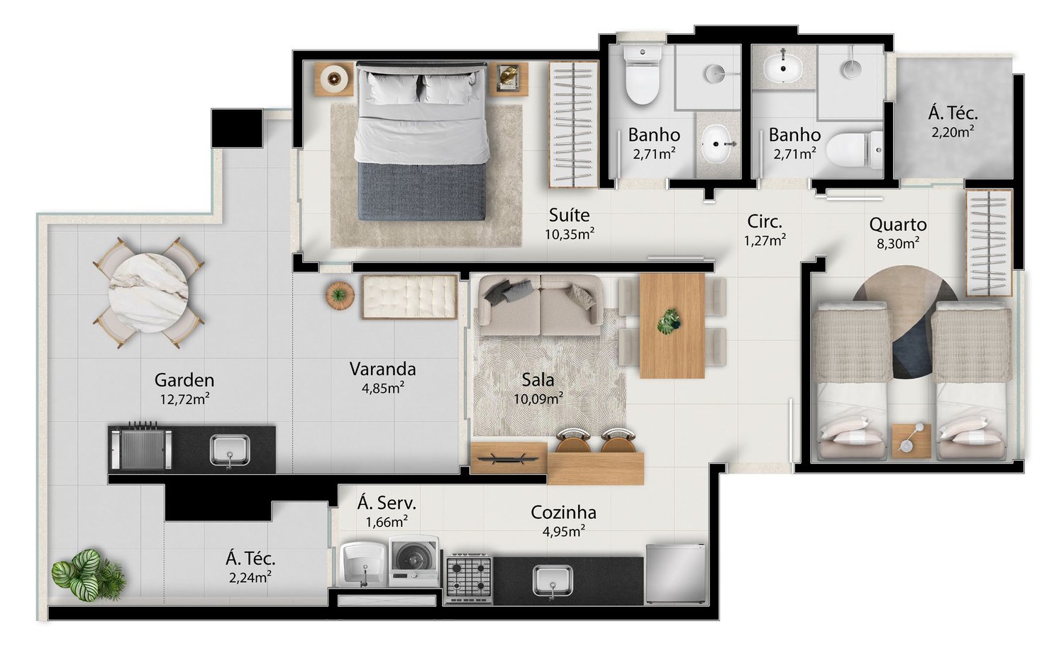 Planta 2 Quartos Com Suite — Brisas de Itapuã