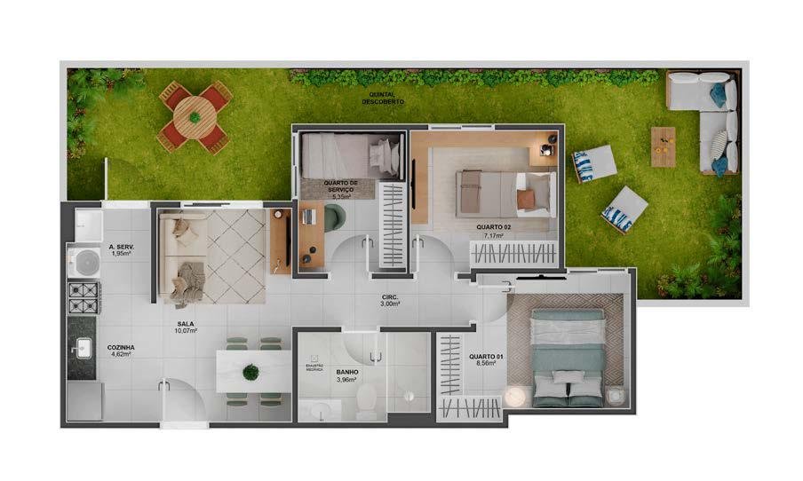 Planta 2 Quartos — Colina das Amoras Residencial Clube