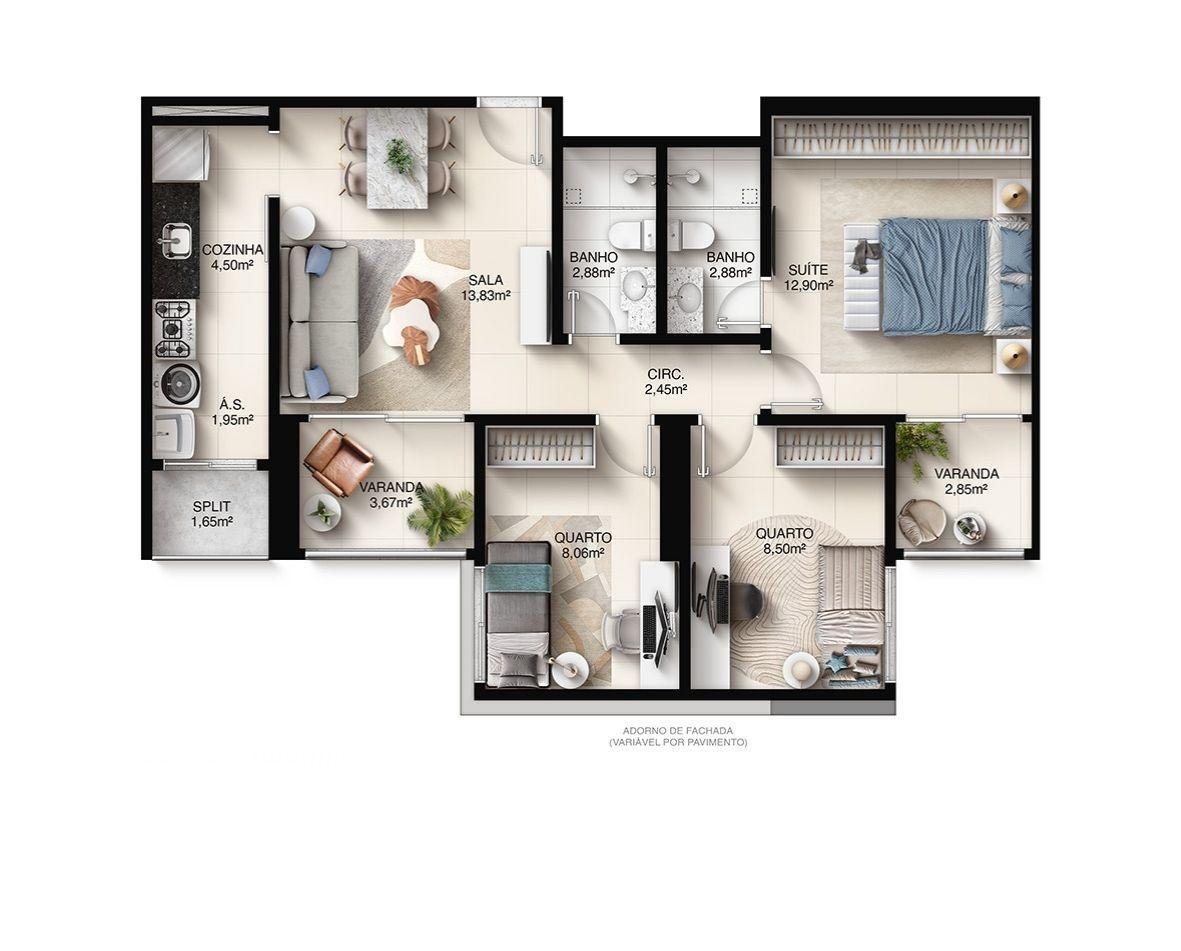 Planta 3 Quartos Com Suite — Faena Residence