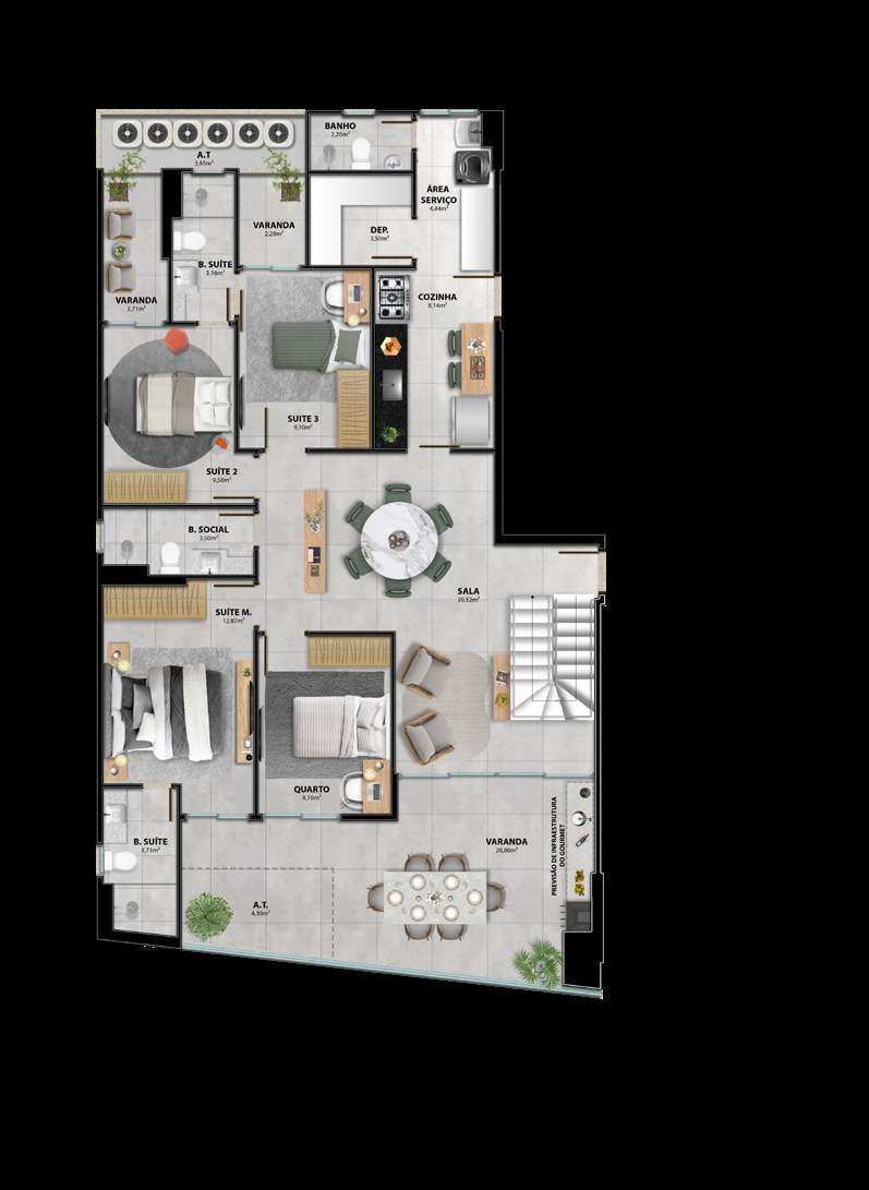 Planta 4 Quartos Com 3 Suítes - Duplex — Heleganz Residence