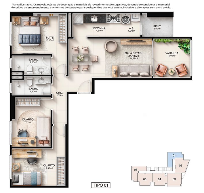 Planta 1 Quarto — Kalea Residence