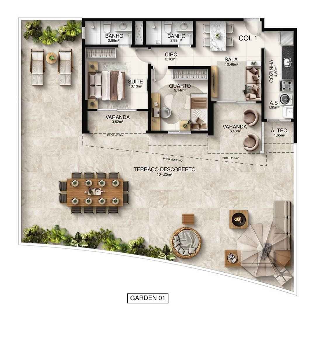 Planta 2 Quartos — Macan Residence