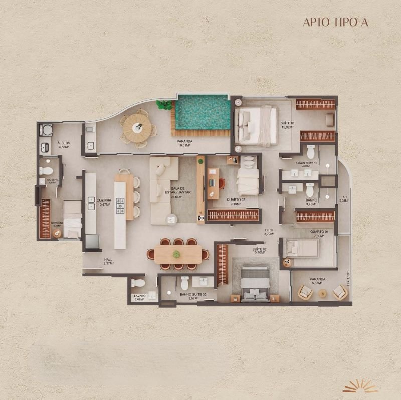 Planta 3 Quartos — Manami Ocean Living