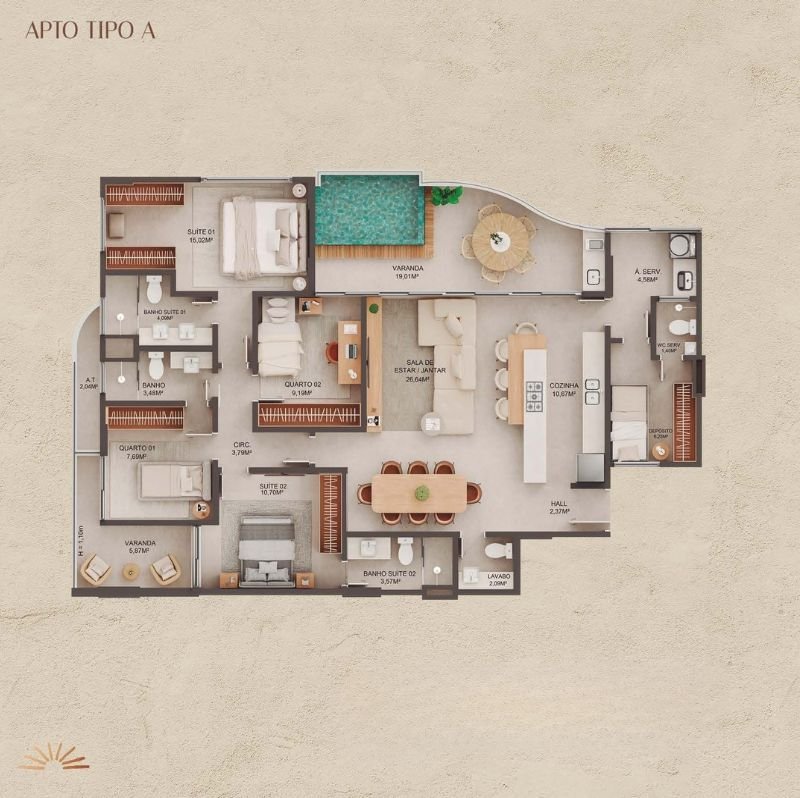 Planta 4 Quartos — Manami Ocean Living