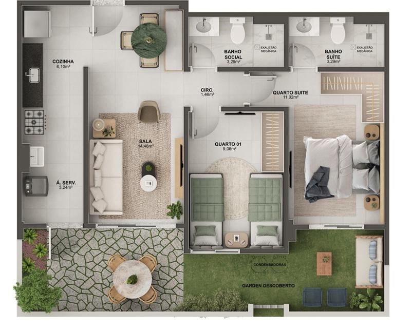 Planta 2 Quartos Com Suite — Morada Vitória Residencial Clube