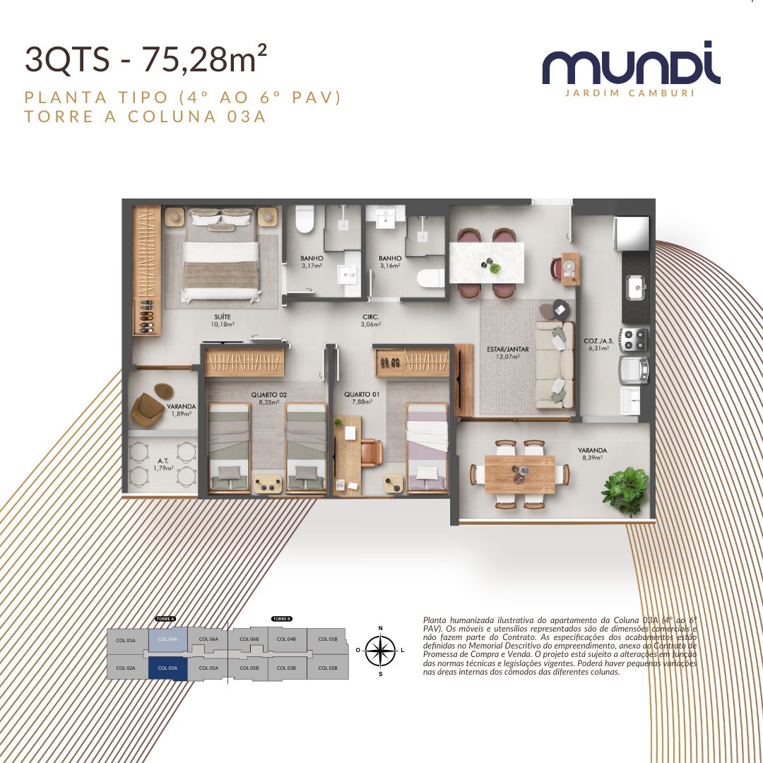 Planta 3 Quartos Com Suite — Mundi Jardim Camburi