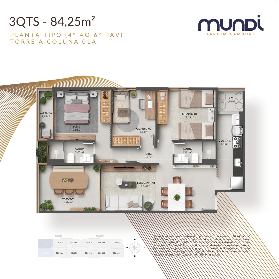 Planta 2 Quartos Com Suite — Mundi Jardim Camburi