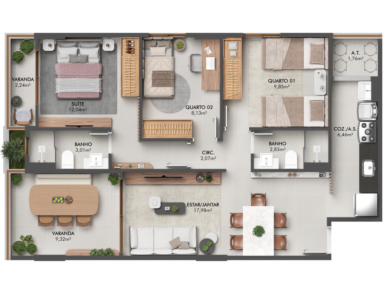 Planta Garden 3 Quartos — Mundi Jardim Camburi