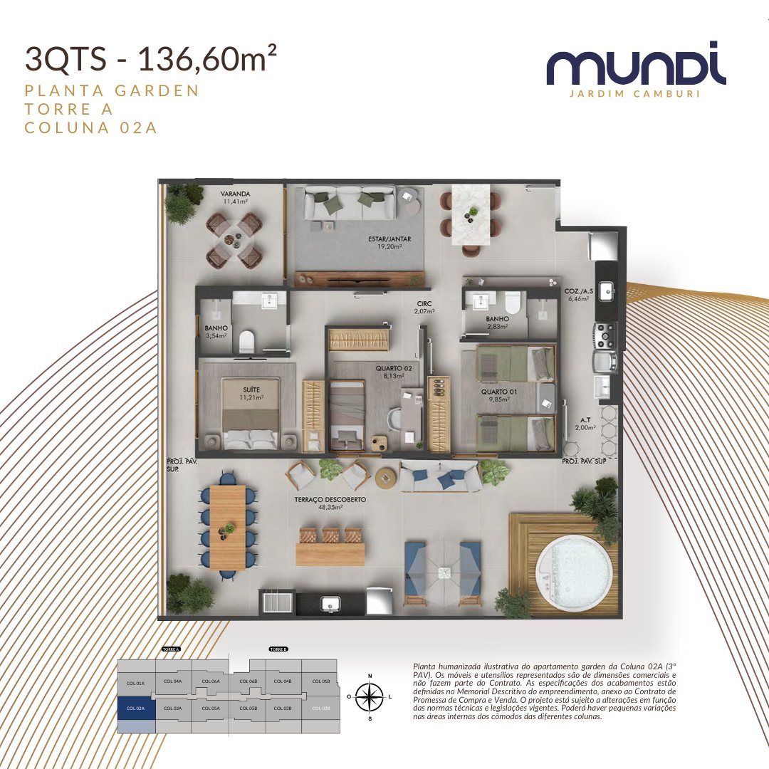 Planta 2 Quartos Com Office — Mundi Jardim Camburi