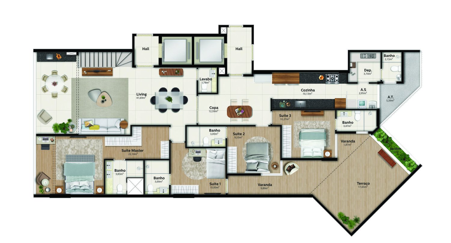 Planta Garden Duplex Enseada 01 — Praia Parque Shopping