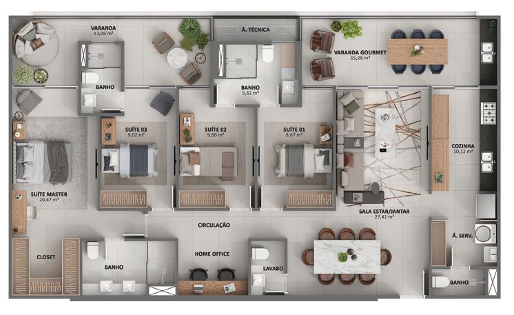Planta 3 Quartos — Showa Nature Living