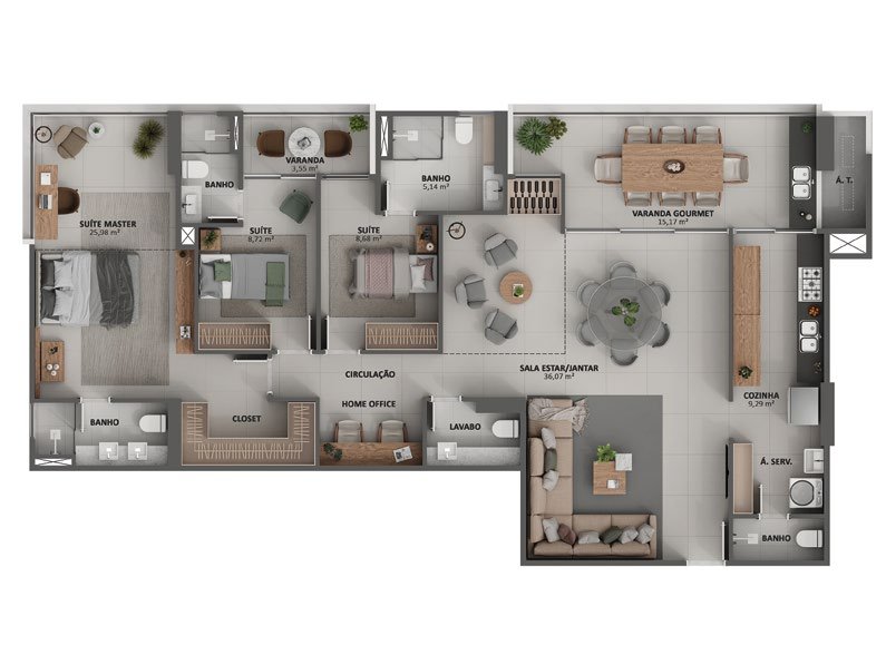 Planta 3 Quartos — Showa Nature Living