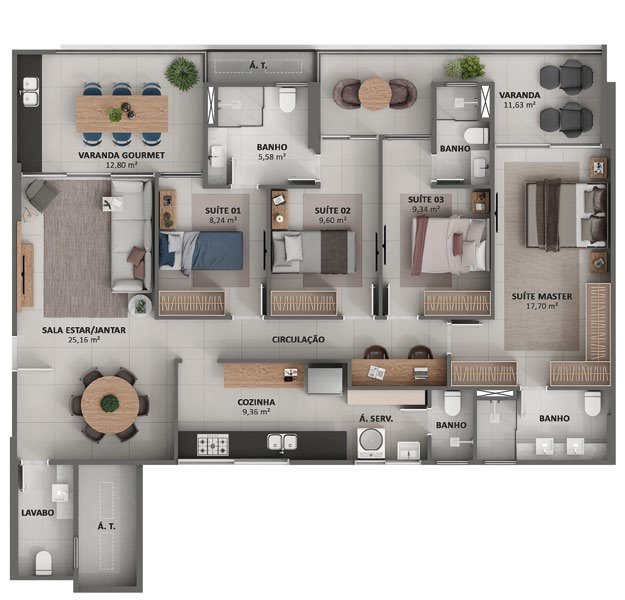Planta 3 Quartos — Showa Nature Living
