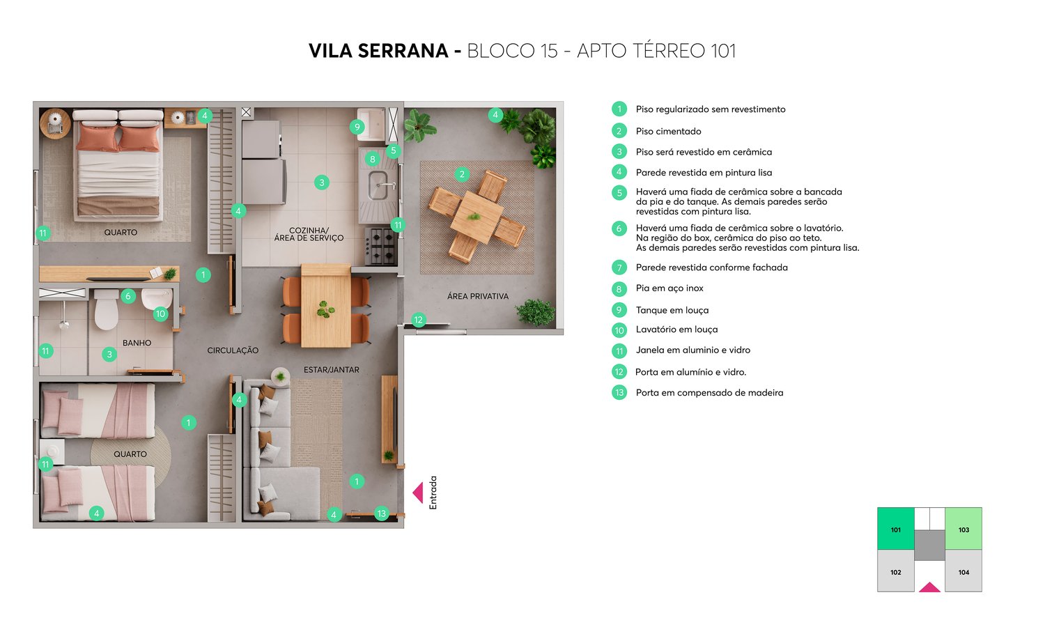 Planta 2 Quartos — Vila Serrana