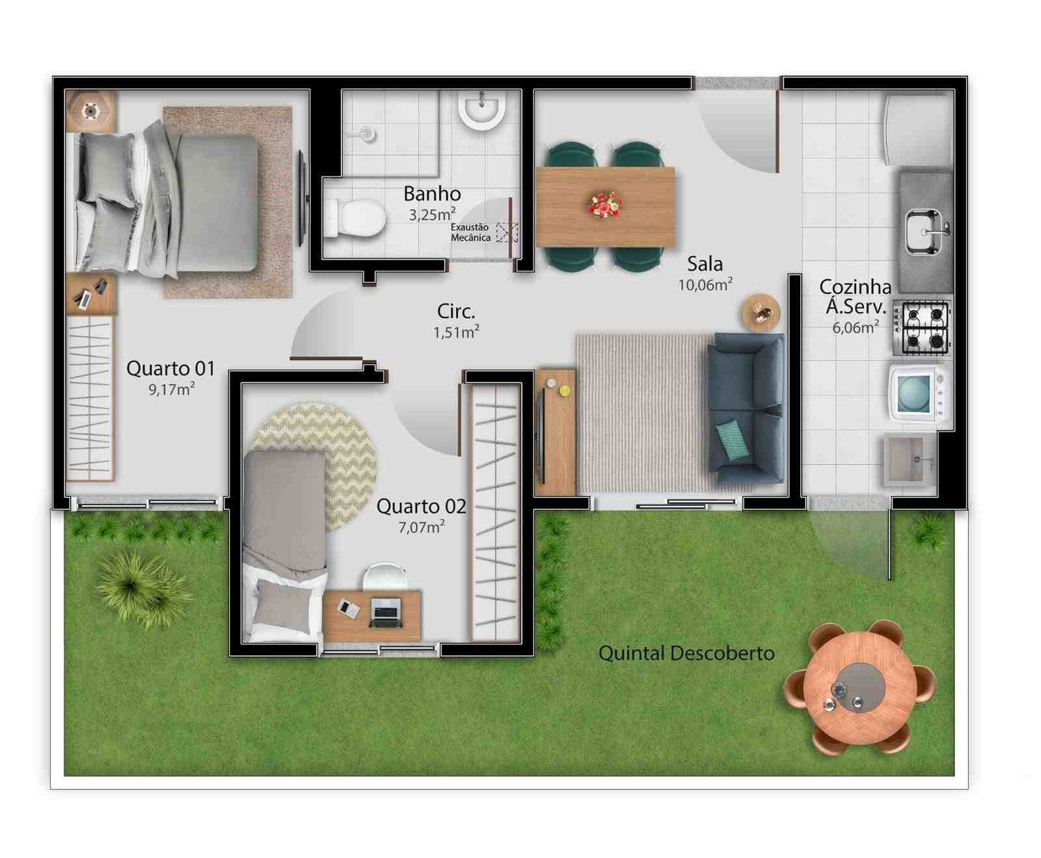Planta 2 Quartos — Vista do Recanto Condomínio-clube
