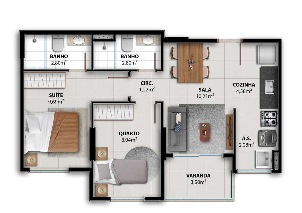 Planta 3 Quartos Com Suite — Vivenda Coqueiral
